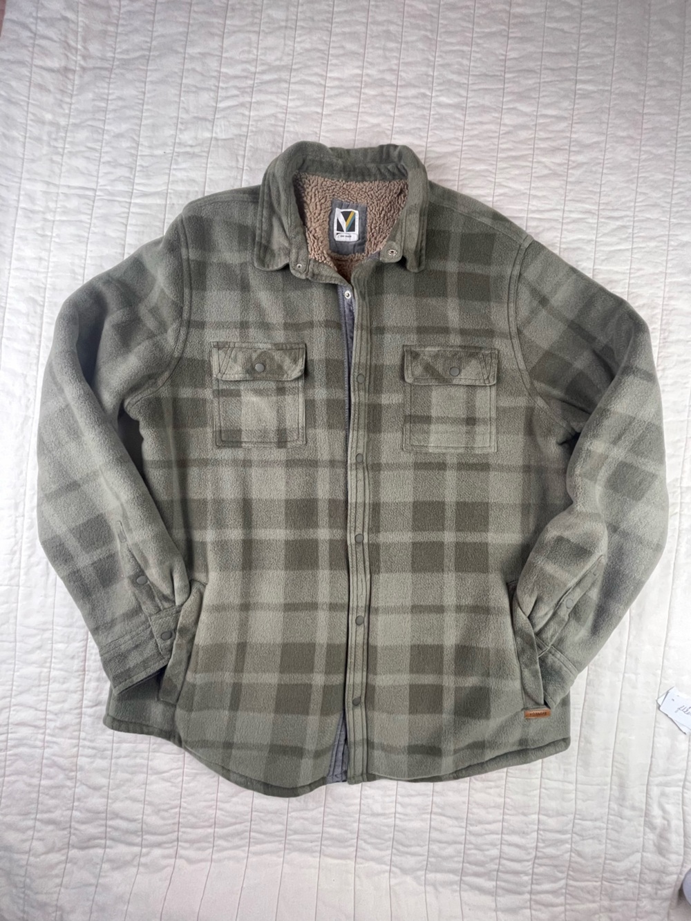Voyager Olive Plaid Thick Fleece Jacket Skacket with Sherpa Lining XL